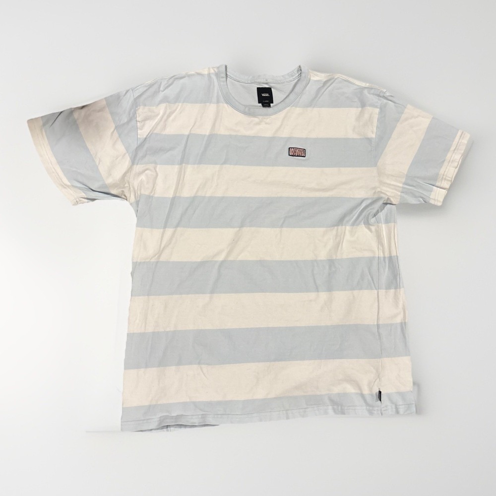 VANS Men's T-Shirt Cotton Stripes Striped White/Light Blue  Size XL Skateboard